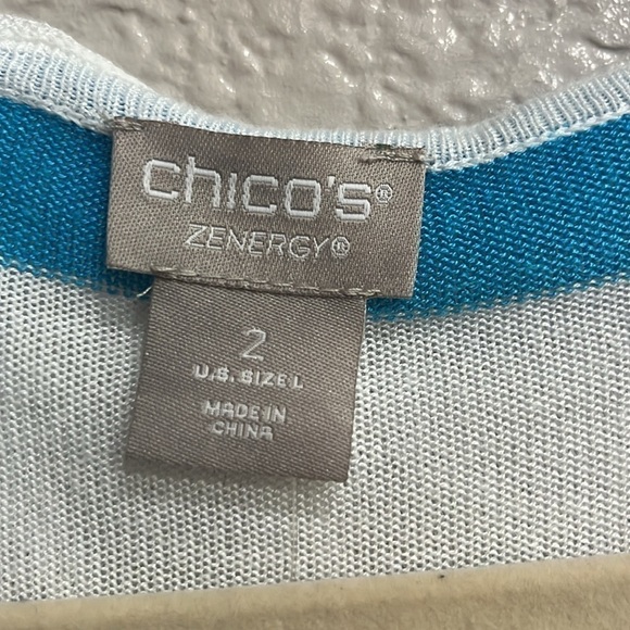 Chico’s ZENERGY Striped Cardigan Blue White 3/4 Sleeves Chico’s Size 2/Large - Picture 8 of 12